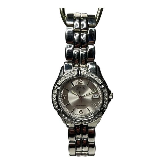 GUESS Waterpro Women’s Silver Tone Crystal Bezel Bracelet Watch Needs Battery main image 7